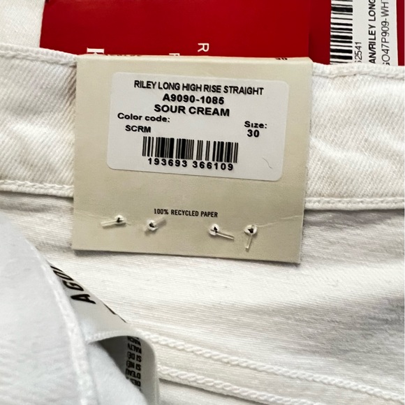 AGOLDE Riley Long High Rise Straight Jeans - NWT - Size 30 White/Sour Cream - Picture 4 of 4